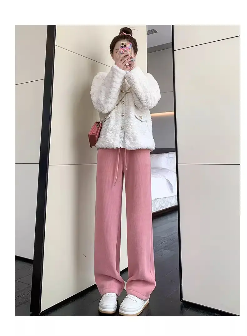 Women Fleece Lined Wide Leg Pants Pink Autumn Winter 2026 — feature 29