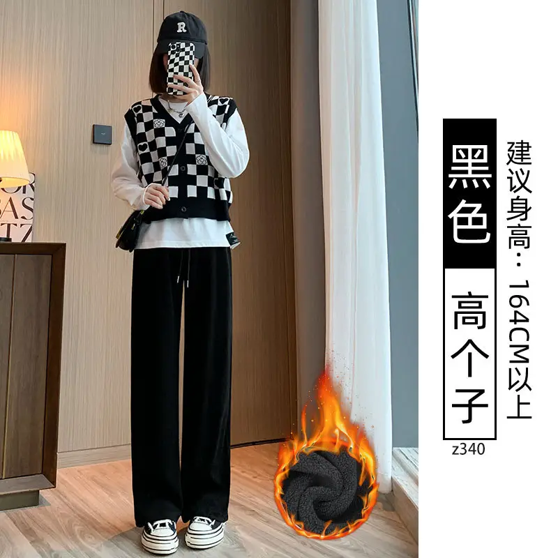 Women Fleece Lined Wide Leg Pants Pink Autumn Winter 2026 - Image 19