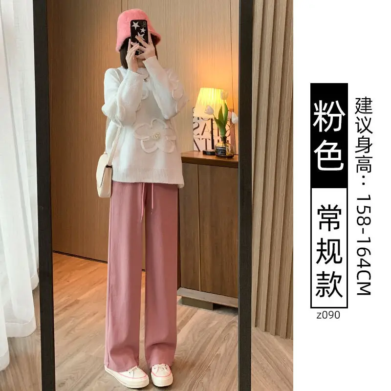 Women Fleece Lined Wide Leg Pants Pink Autumn Winter 2026 - Image 28
