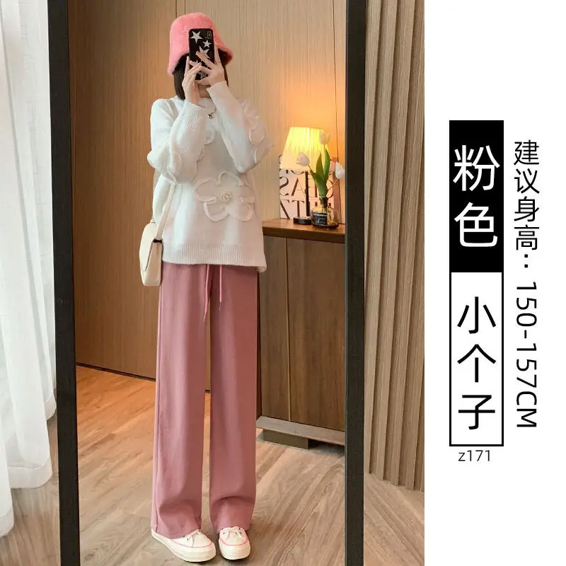 Women Fleece Lined Wide Leg Pants Pink Autumn Winter 2026 - Image 33
