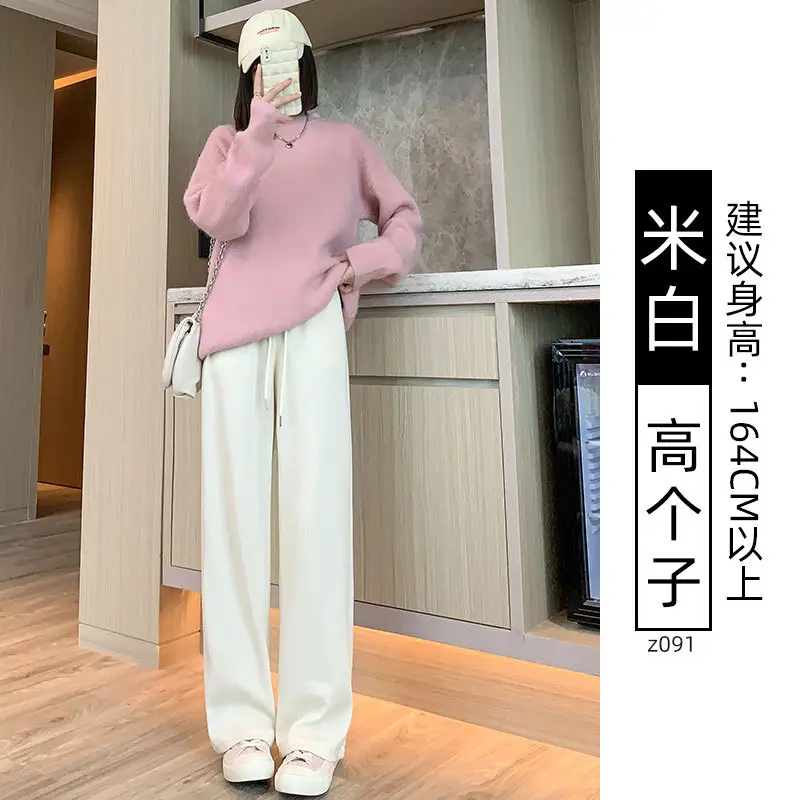 Women Fleece Lined Wide Leg Pants Pink Autumn Winter 2026 - Image 36