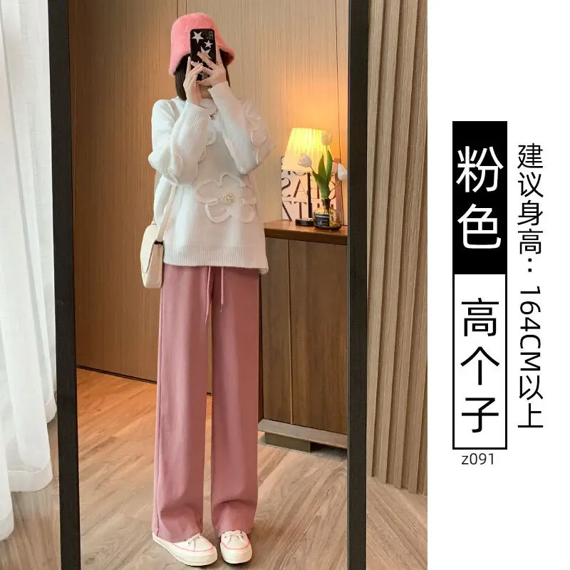 Women Fleece Lined Wide Leg Pants Pink Autumn Winter 2026 - Image 38