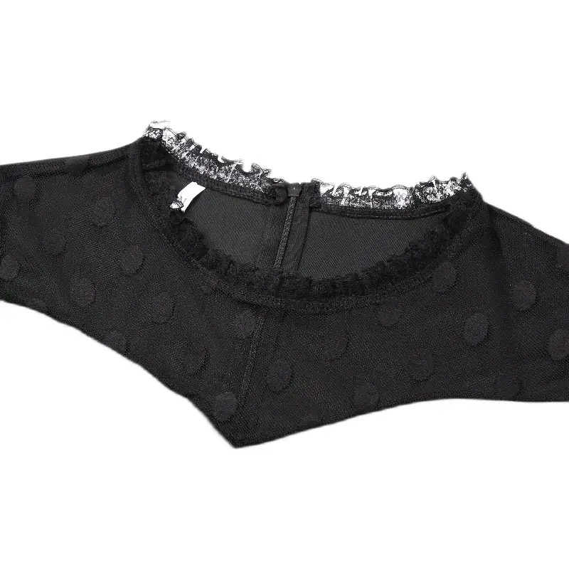 Black Polka Dot Mesh Bralette with Lace Trim - Image 5