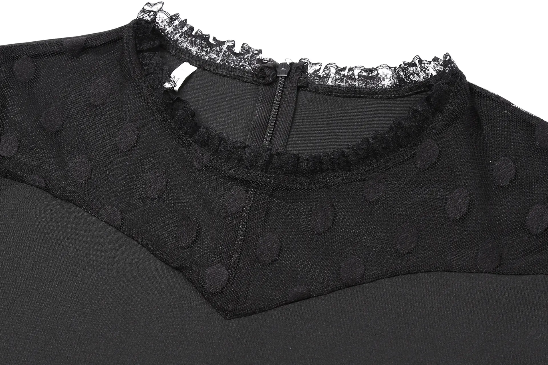 Black Polka Dot Mesh Bralette with Lace Trim — feature 6