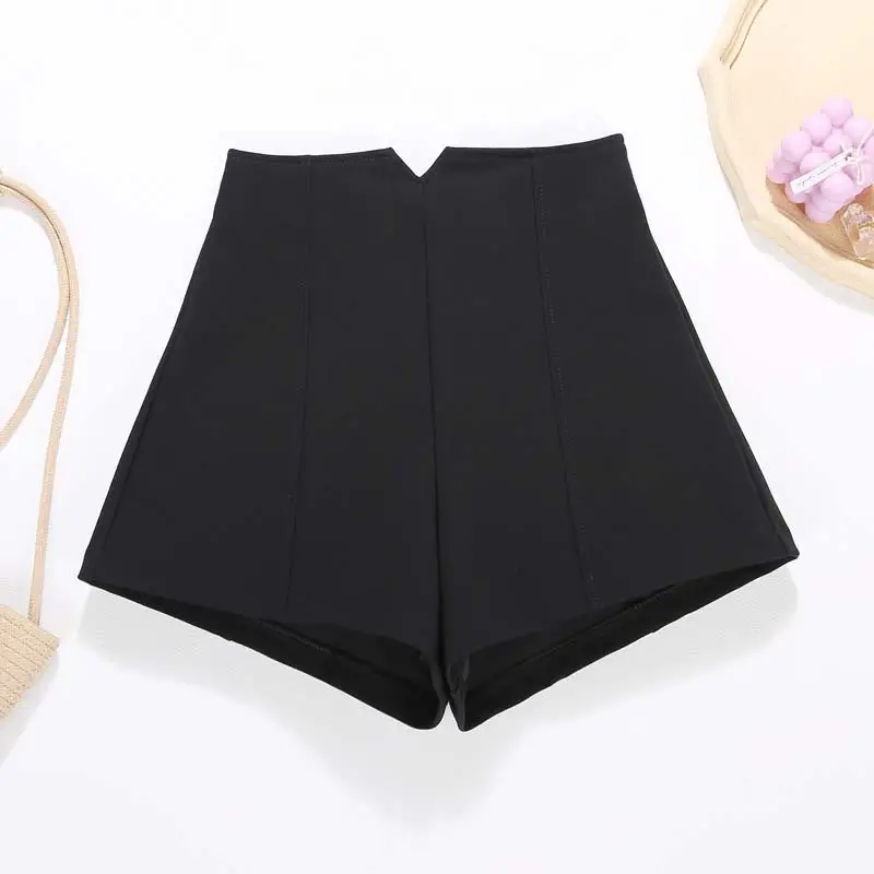 Black Elastic High Waist Slim Fit Shorts for Women - Image 4