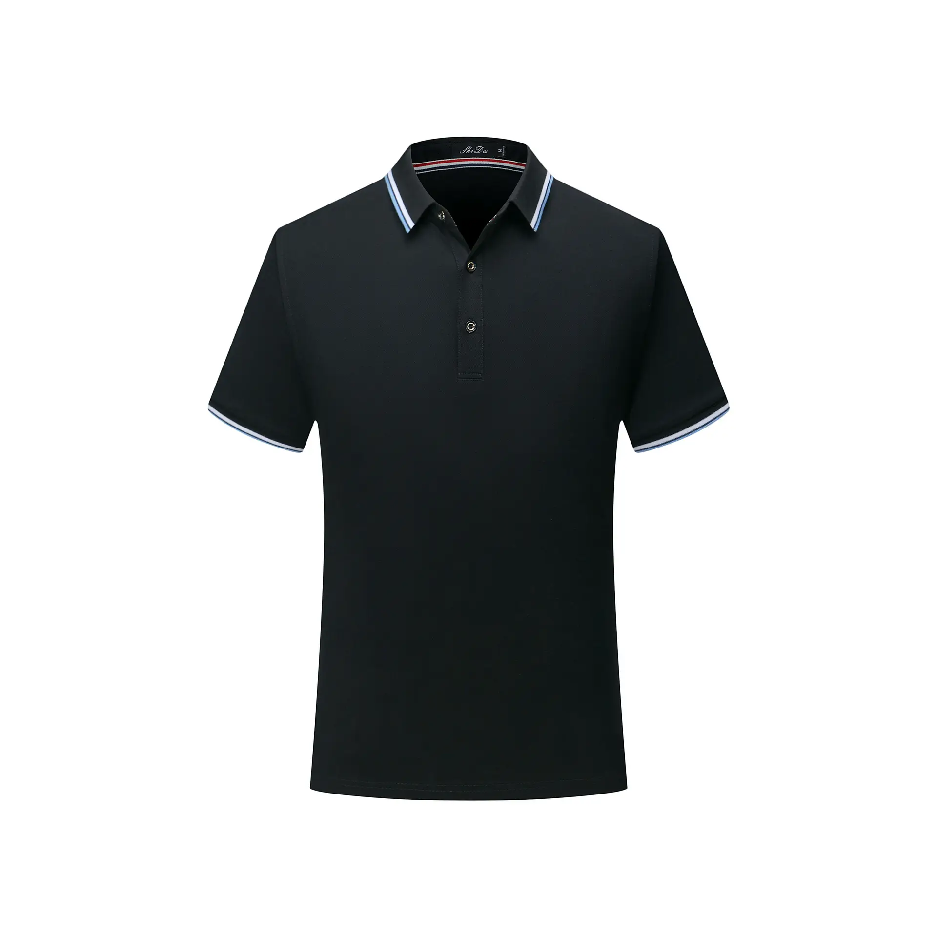 Blue Polo Shirt with Embroidered Logo and Red Trim - Image 9