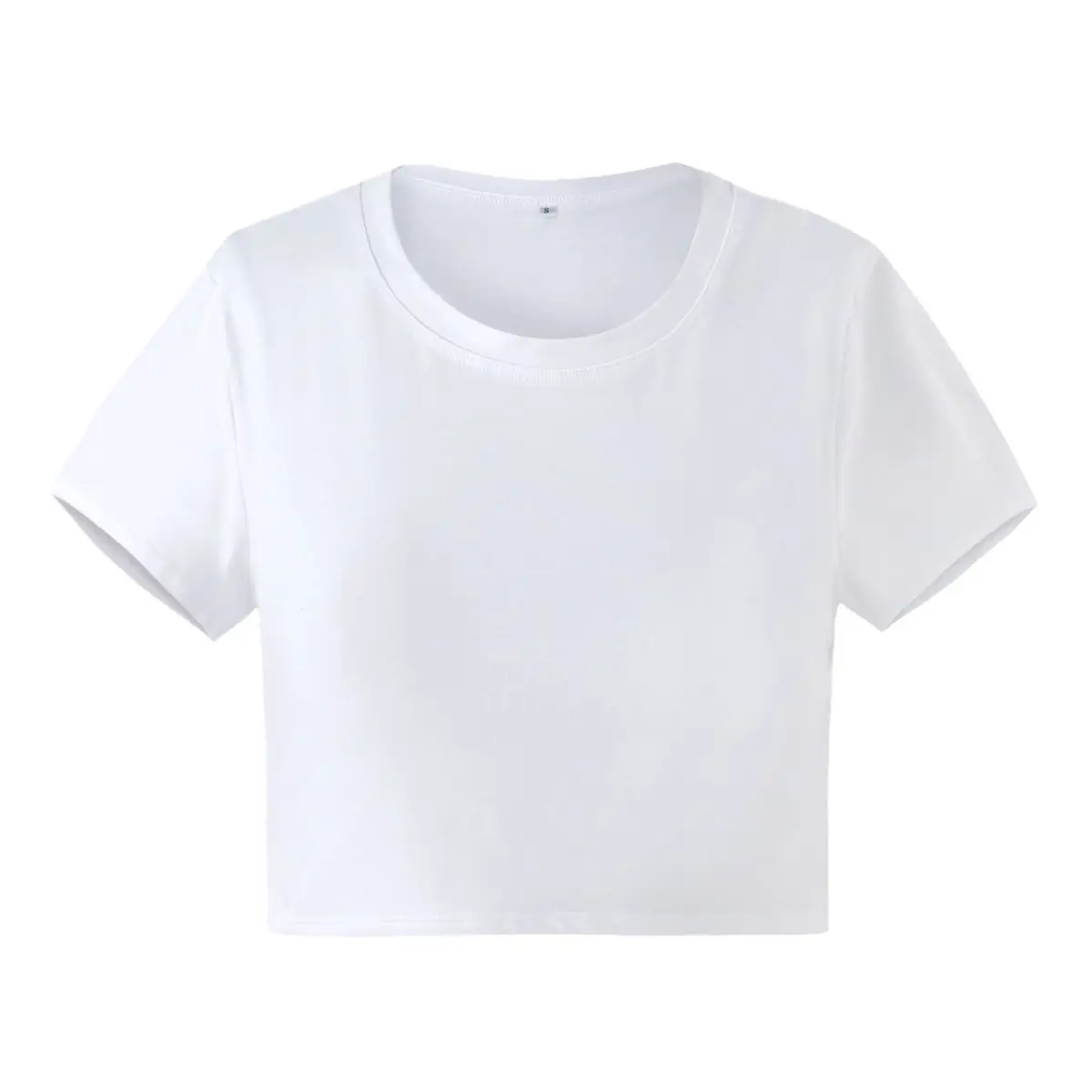 Women's White Navel-Baring T-Shirt with Red Trim