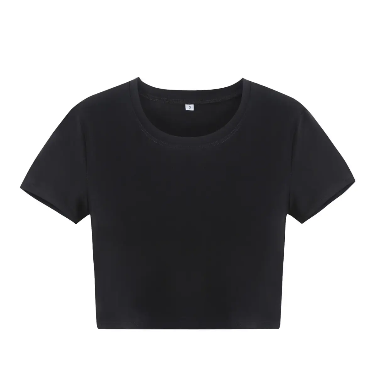 Women's White Navel-Baring T-Shirt with Red Trim