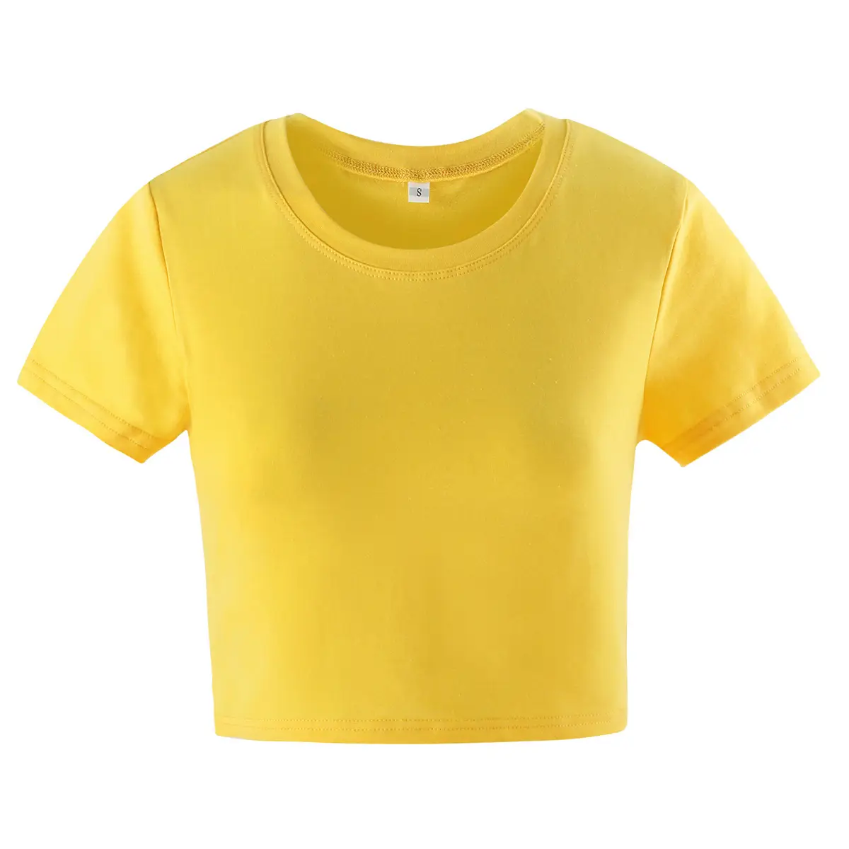 Women's White Navel-Baring T-Shirt with Red Trim