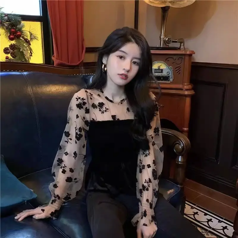 French Print Long Sleeve Top for Women 2025 Winter - Image 3