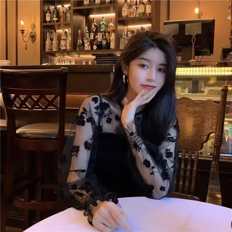 French Print Long Sleeve Top for Women 2025 Winter - Image 4