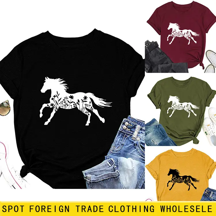 Women Printed T-Shirt Purple Horse Design Large - Image 26