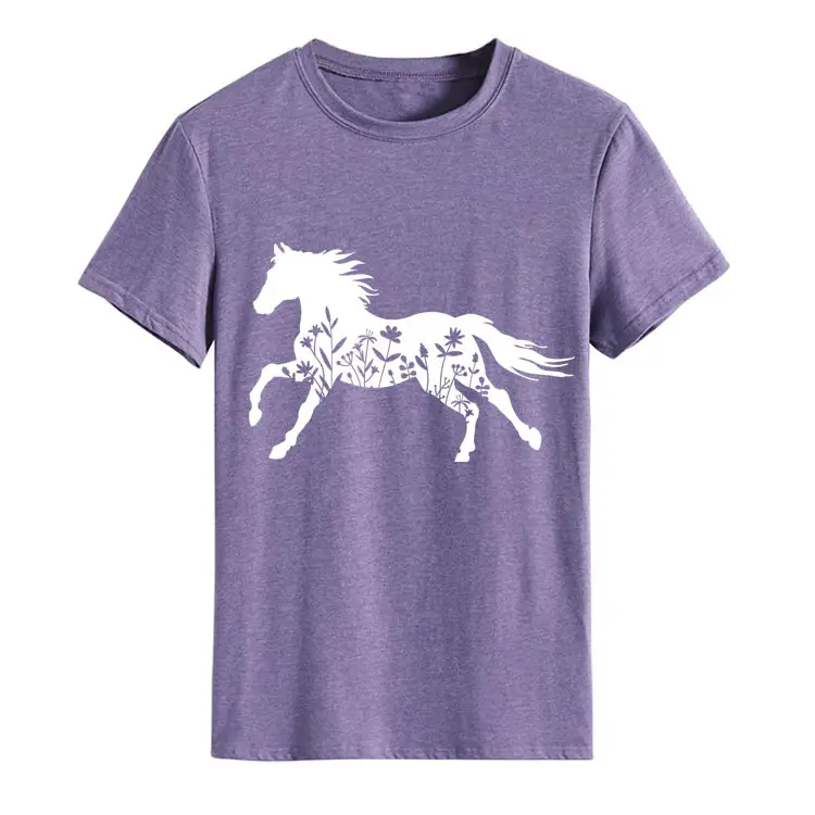 Women Printed T-Shirt Purple Horse Design Large - Image 16
