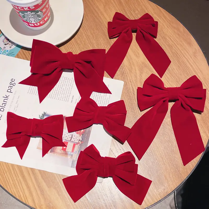 Red Velvet Bow for Girls New Year Hairpin - Image 5