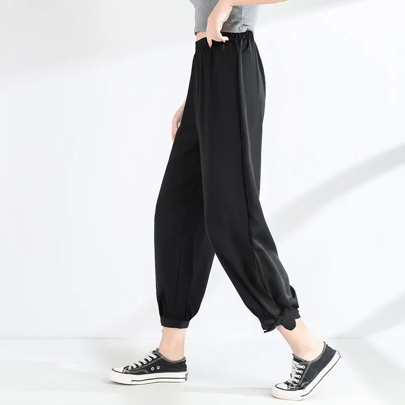 Women Chiffon Harem Pants Olive Black Loose Summer - Image 4