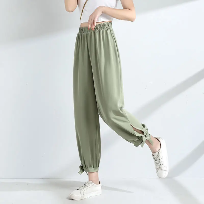Women Chiffon Harem Pants Olive Black Loose Summer - Image 6