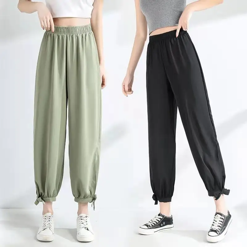 Women Chiffon Harem Pants Olive Black Loose Summer - Image 7