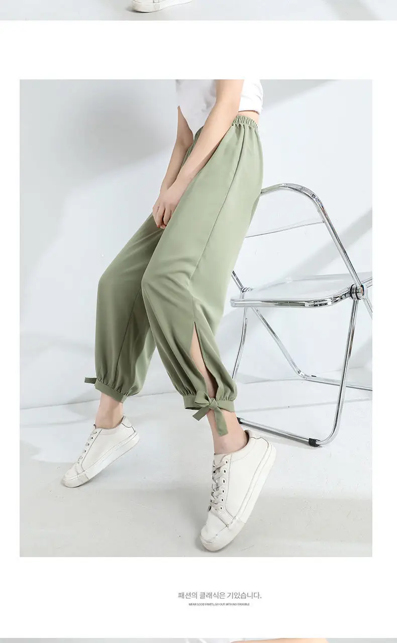 Women Chiffon Harem Pants Olive Black Loose Summer — feature 14
