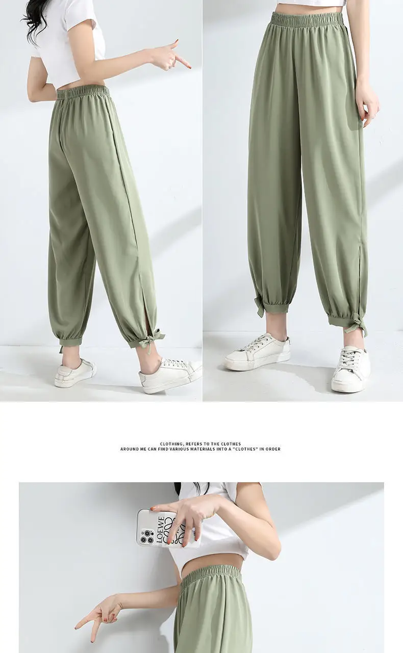 Women Chiffon Harem Pants Olive Black Loose Summer — feature 16