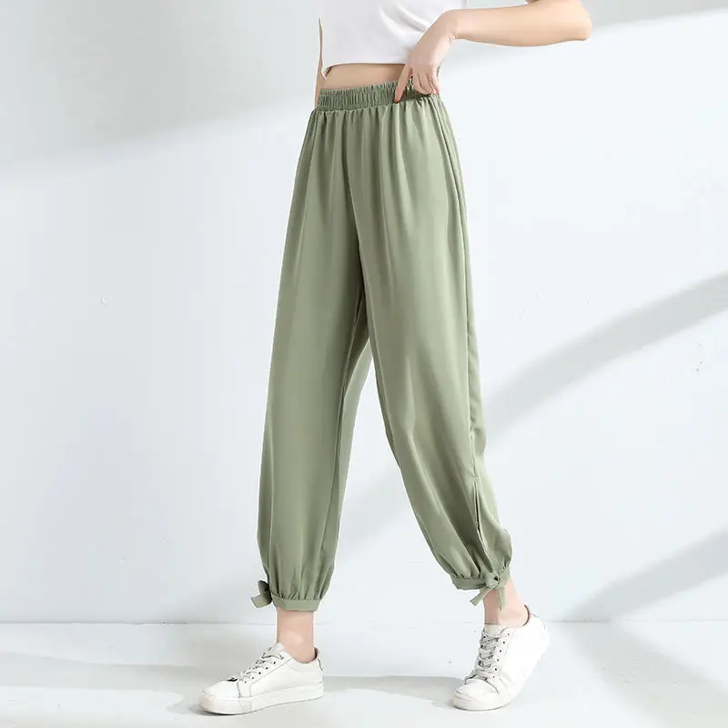 Women Chiffon Harem Pants Olive Black Loose Summer - Image 2