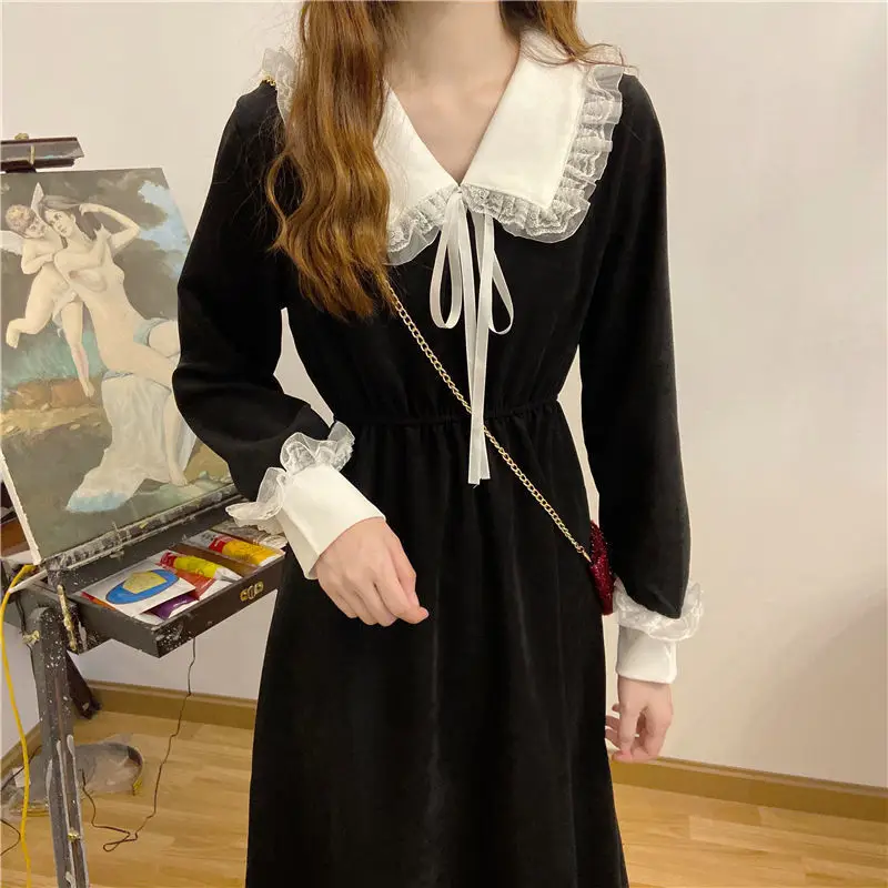 Women French Dress Black Long Sleeve Winter Plus Size - Image 13