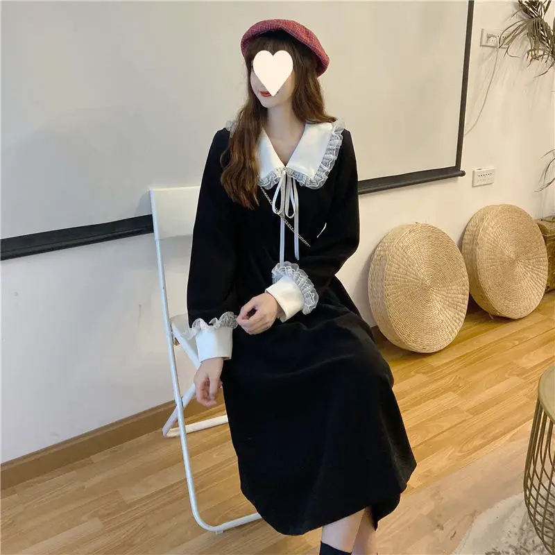Women French Dress Black Long Sleeve Winter Plus Size - Image 14