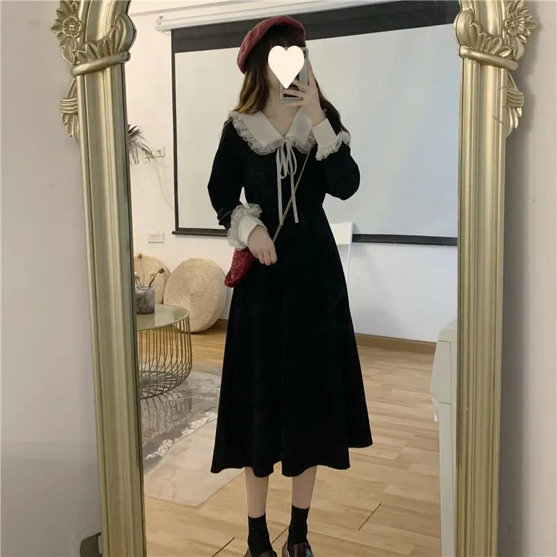 Women French Dress Black Long Sleeve Winter Plus Size — feature 10