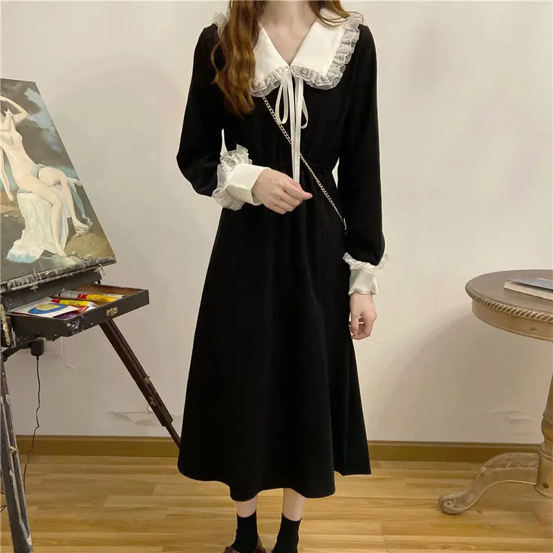Women French Dress Black Long Sleeve Winter Plus Size — feature 13