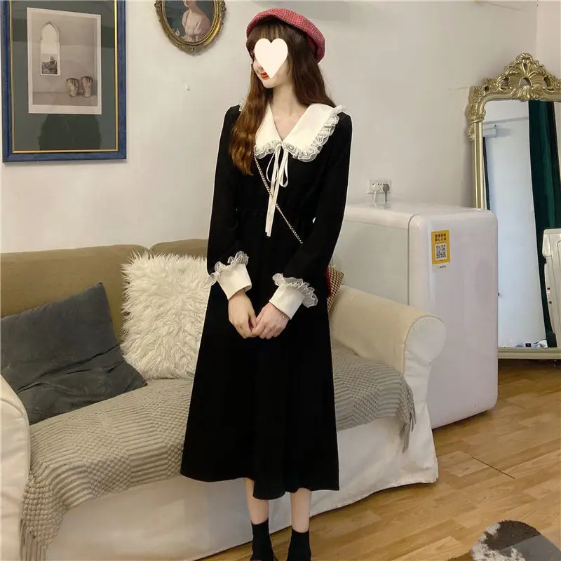 Women French Dress Black Long Sleeve Winter Plus Size — feature 12
