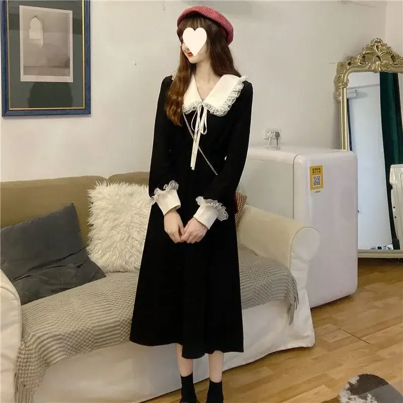 Women French Dress Black Long Sleeve Winter Plus Size - Image 10