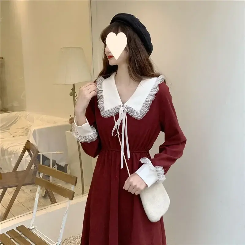 Women French Dress Black Long Sleeve Winter Plus Size - Image 5