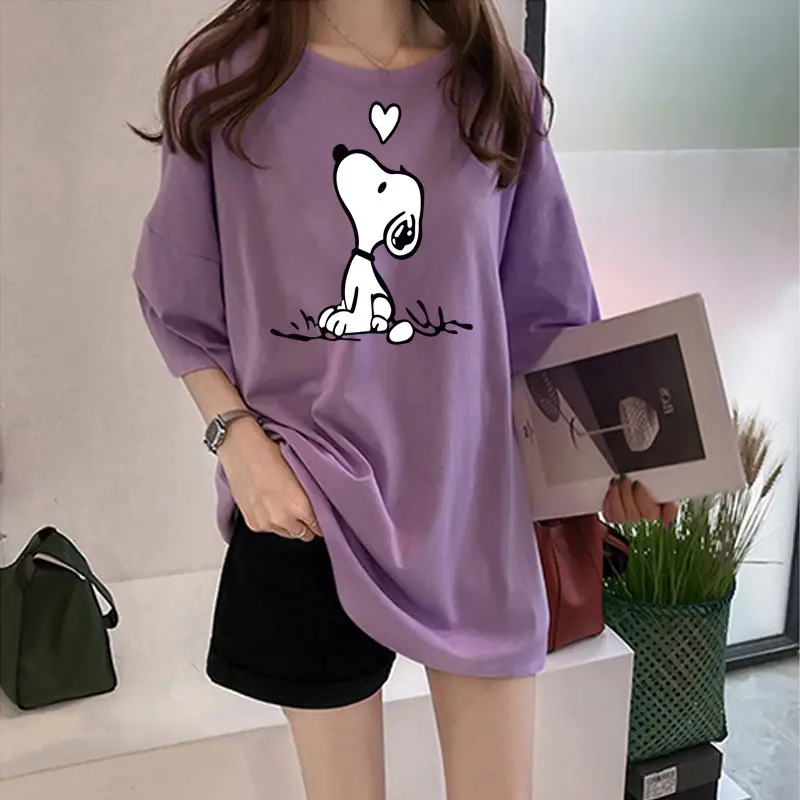 180g Snoopy Printed Green T-Shirt for Women - Image 4