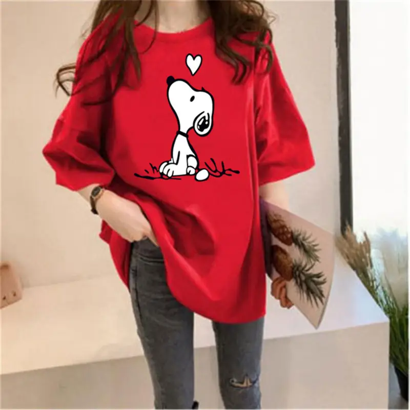 180g Snoopy Printed Green T-Shirt for Women - Image 5