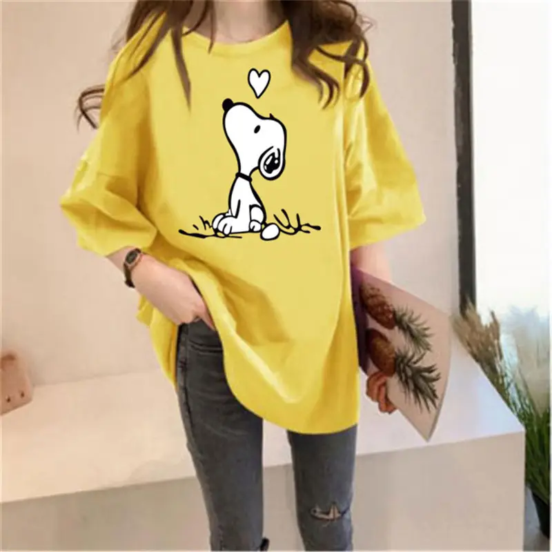 180g Snoopy Printed Green T-Shirt for Women - Image 6