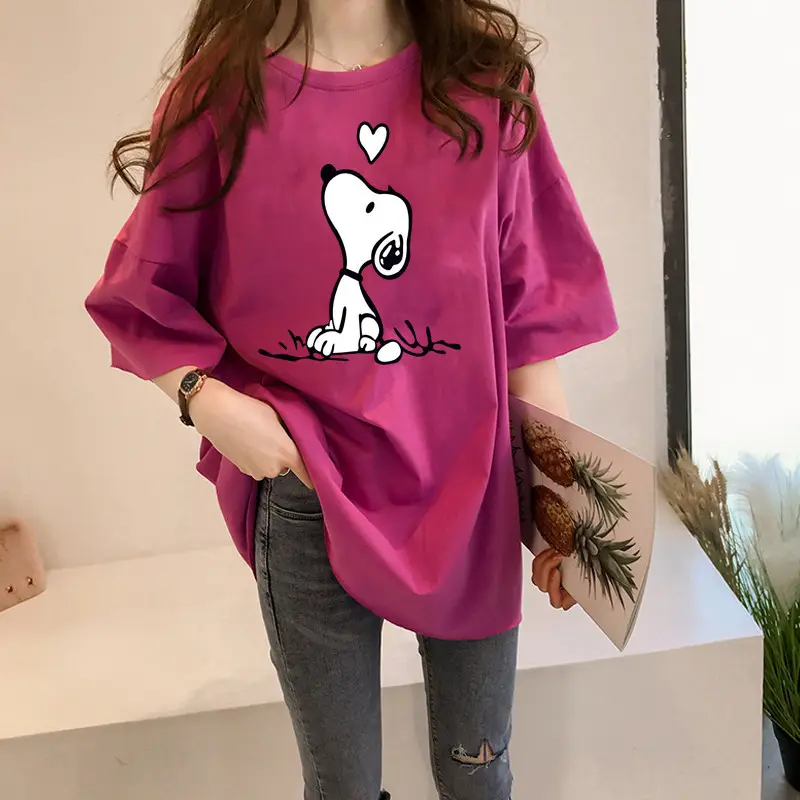 180g Snoopy Printed Green T-Shirt for Women - Image 8