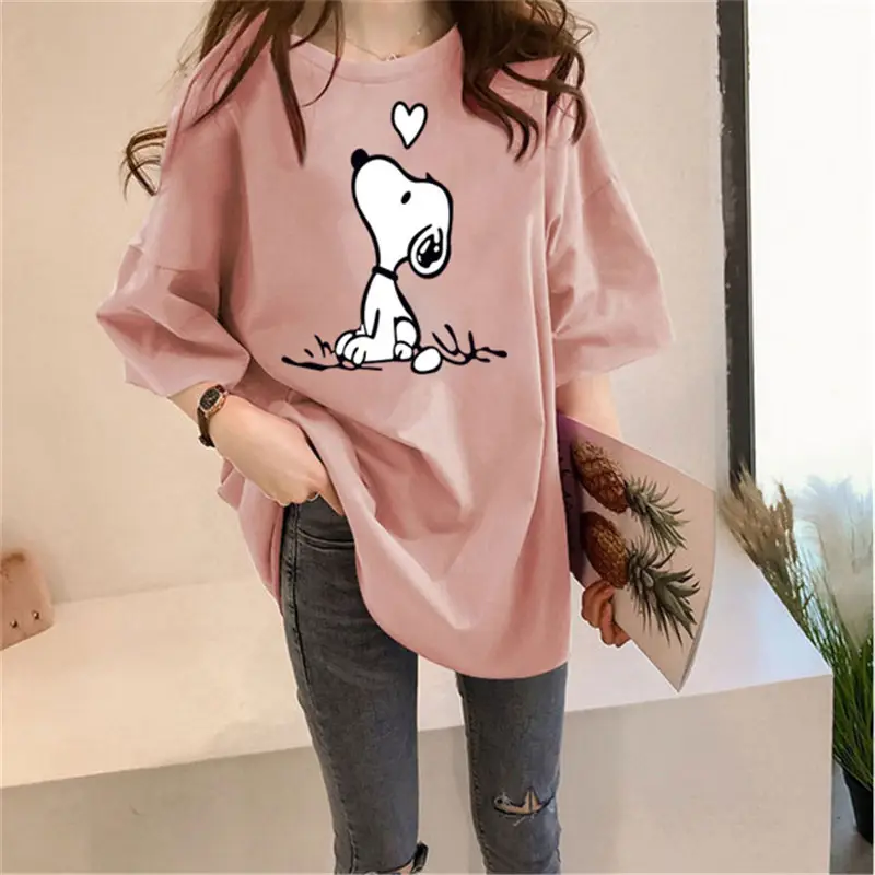 180g Snoopy Printed Green T-Shirt for Women - Image 9