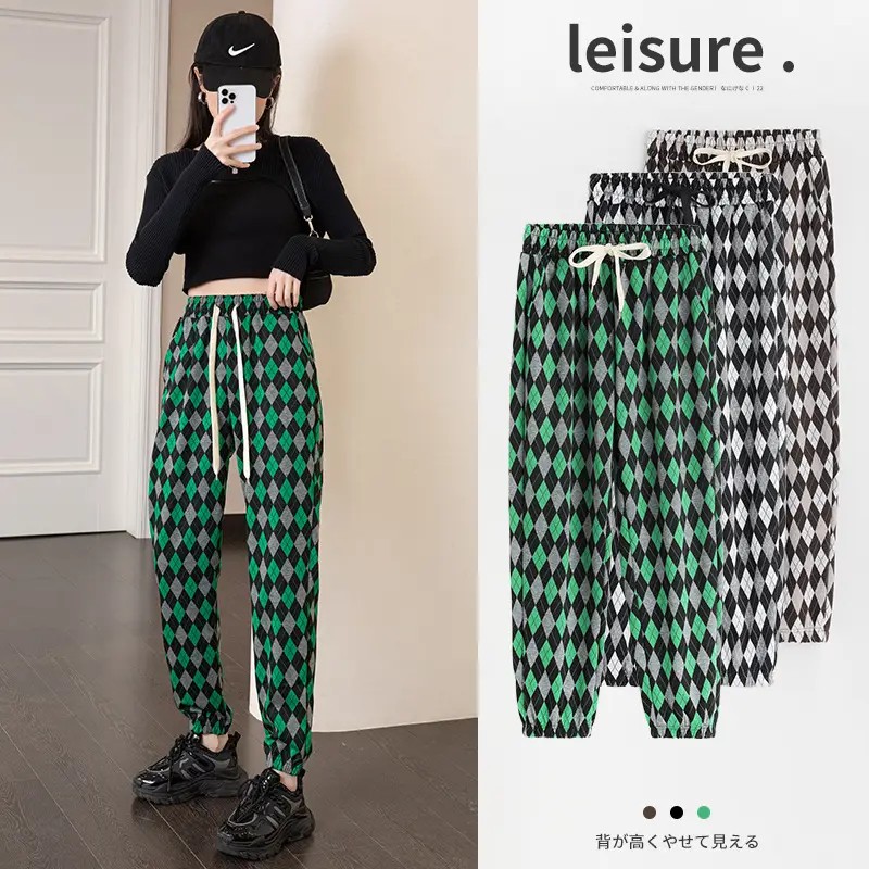 Women Green Diamond Wide Leg Pants Spring 2022 - Image 4