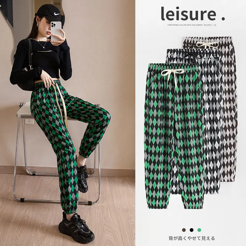 Women Green Diamond Wide Leg Pants Spring 2022 - Image 5