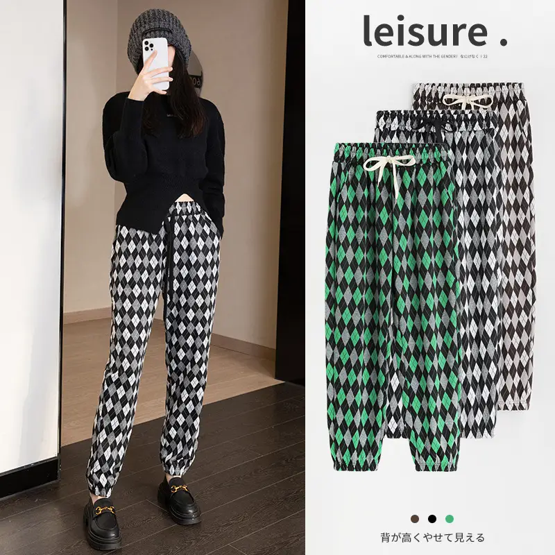 Women Green Diamond Wide Leg Pants Spring 2022 - Image 6