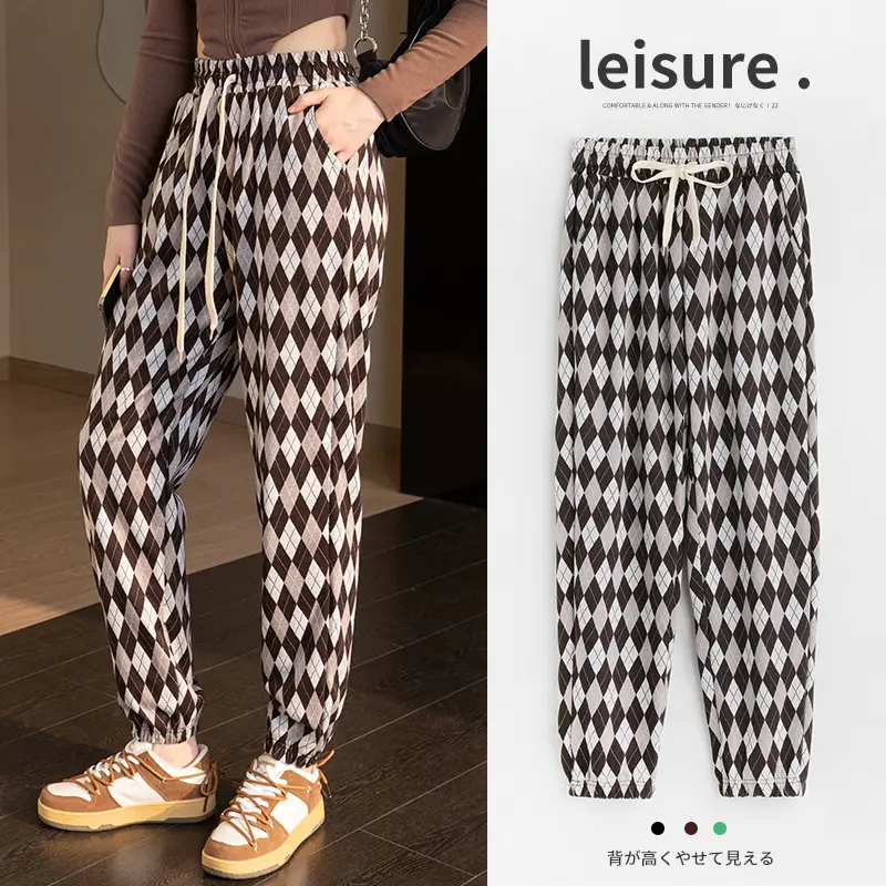 Women Green Diamond Wide Leg Pants Spring 2022 - Image 3