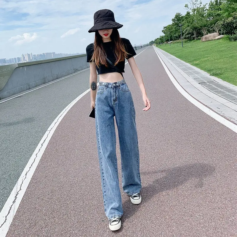 Women Wide Leg Pants Spring Summer Adjustable Waist Straight Pants - Image 4