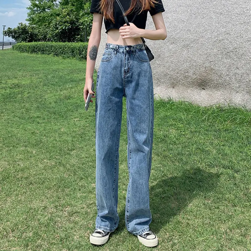 Women Wide Leg Pants Spring Summer Adjustable Waist Straight Pants - Image 2