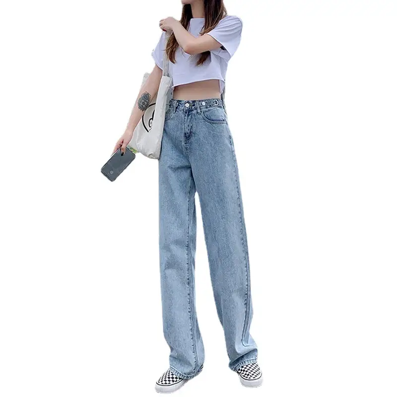 Women Wide Leg Pants Spring Summer Adjustable Waist Straight Pants - Image 5