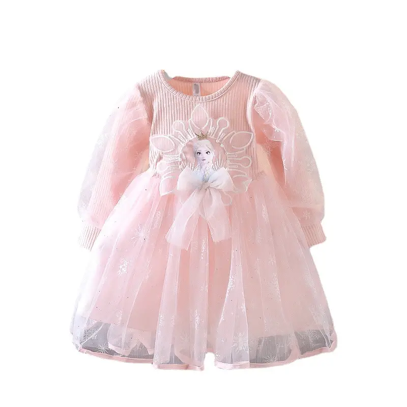 Girls Elsa Princess Dress Pink 2024 Spring - Image 5
