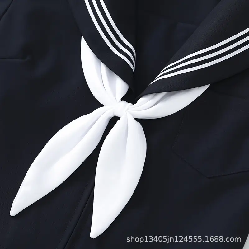 Japanese JK Uniform Navy Blue Sailor Skirt with White Bow