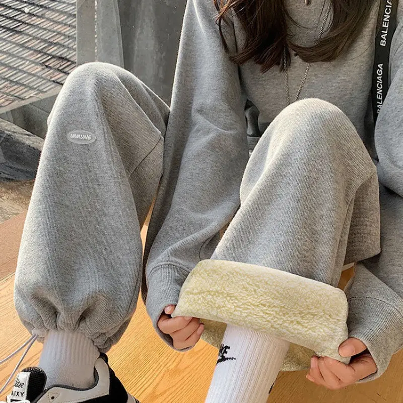 Women Fleece Lined Grey Sports Pants Wide Leg Loose Fit - Image 3