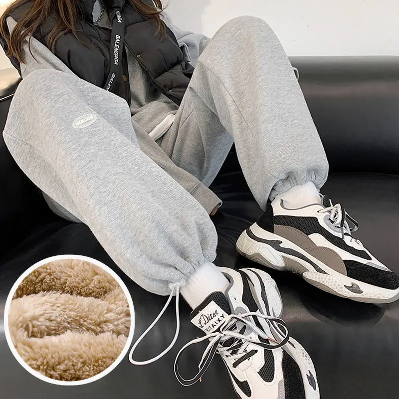Women Fleece Lined Grey Sports Pants Wide Leg Loose Fit - Image 4