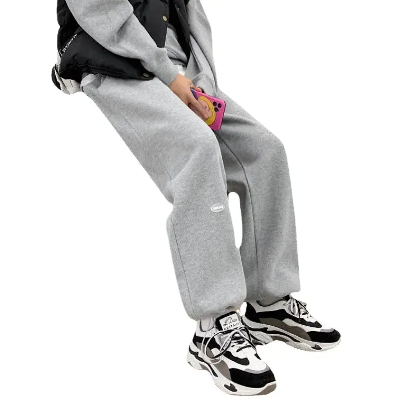 Women Fleece Lined Grey Sports Pants Wide Leg Loose Fit - Image 7