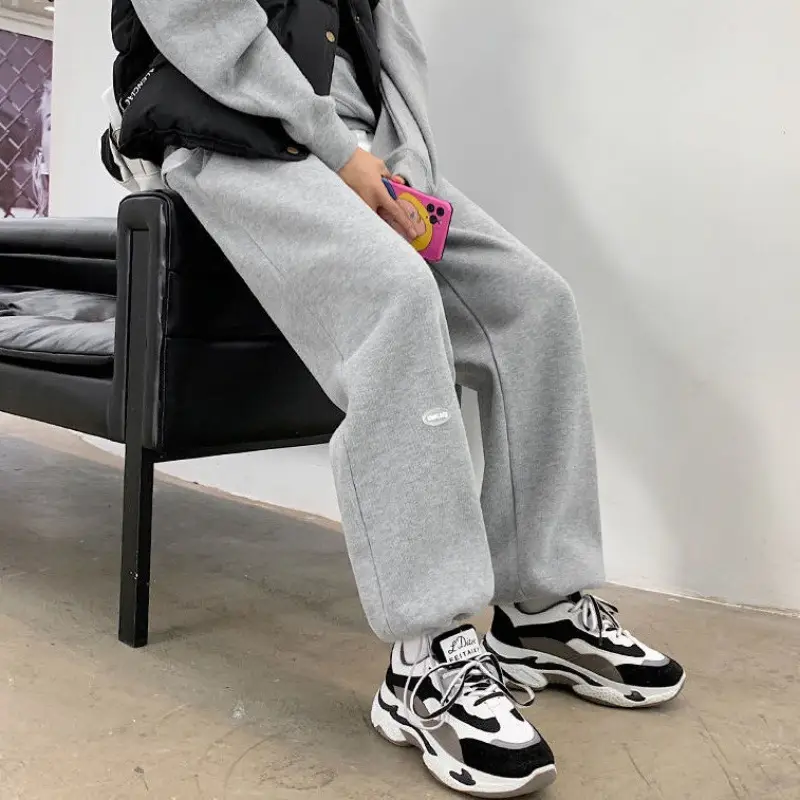 Women Fleece Lined Grey Sports Pants Wide Leg Loose Fit — feature 13