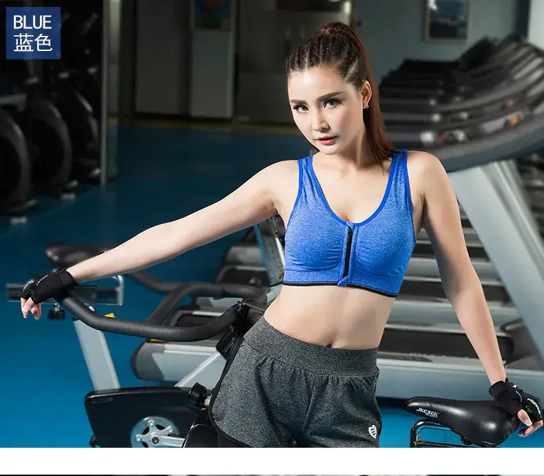 Women Pink Front Zipper Sports Bra — feature 12